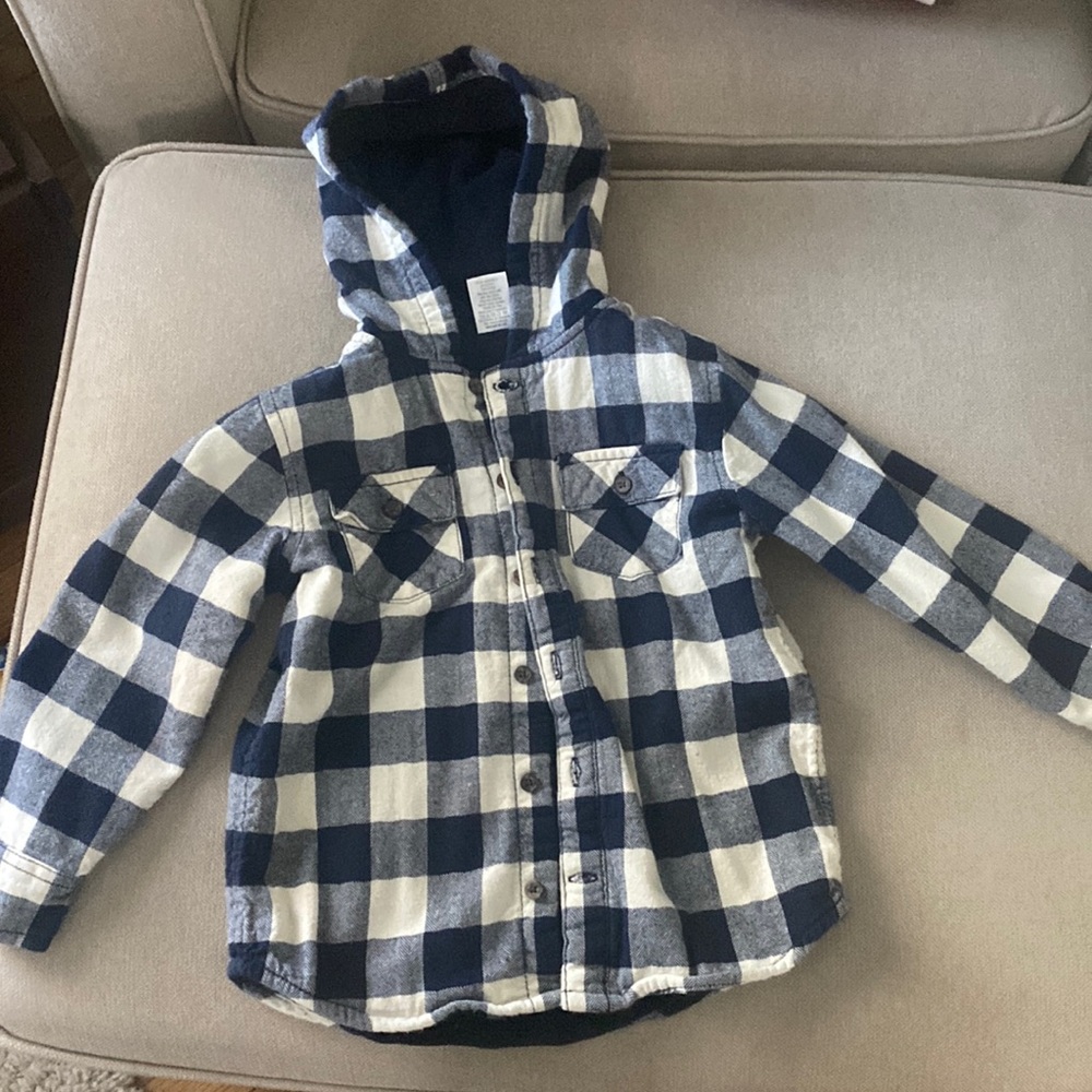 Gymboree Boys hooded lined Shacket 4T Navy and white